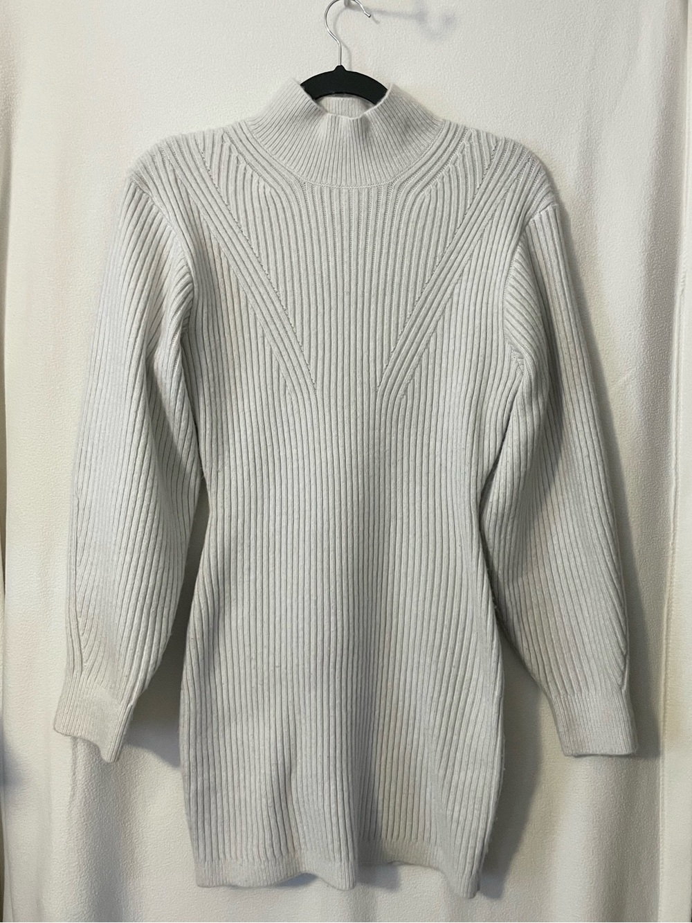 Women's Gray Ribbed Mock Neck Sweater Dress
